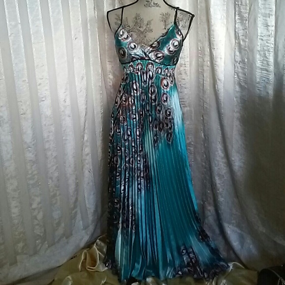 peacock design maxi dress